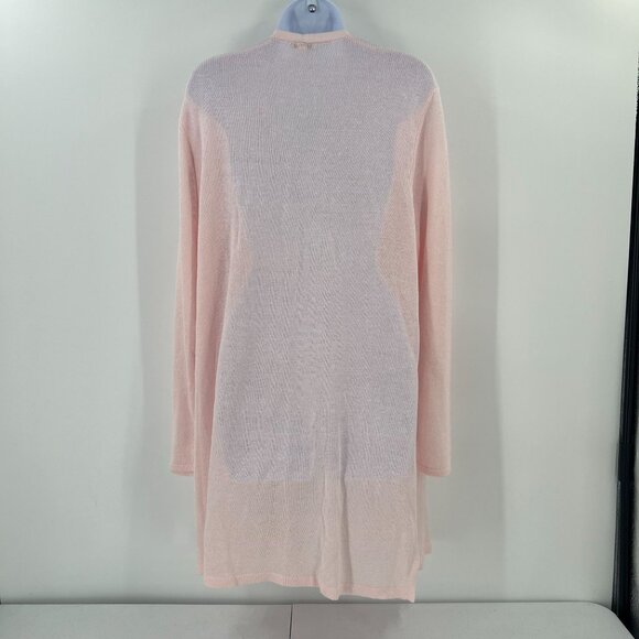 J. JILL XL Duster Cardigan Linen Blend Lightweight Pink Open Knit Long - Picture 2 of 10